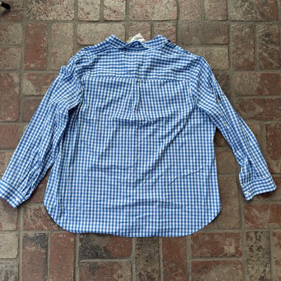 Talbots Woman Size 3X Blue White Plaid Long Sleeve Button Pullover Blouse - Picture 4 of 5